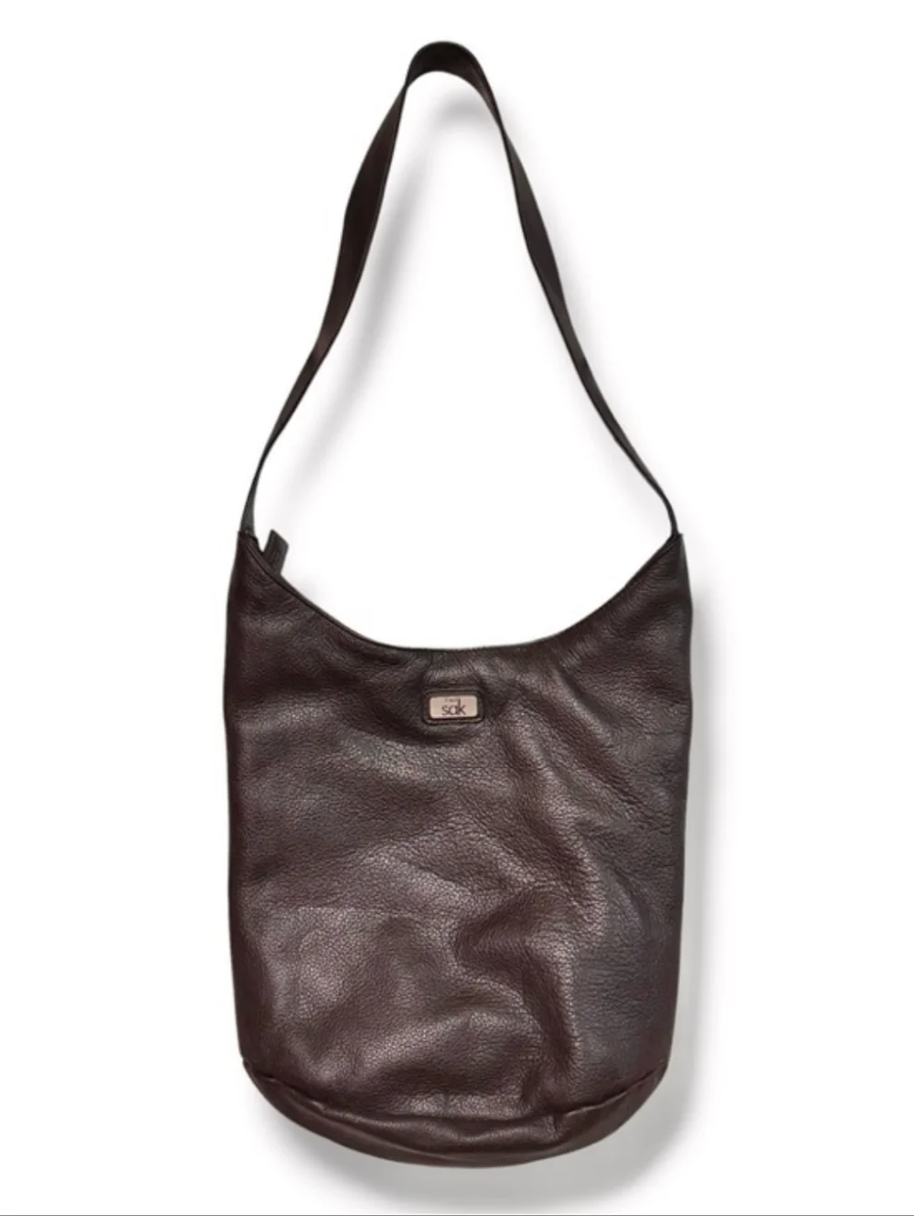 THE SAK Pure Leather Dark Brown Shoulder Hobo Bag VINTAGE
